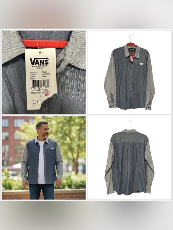 Vans Other - Men’s Van’s Off The Wall Large Button Up Shirt Blue Gray Logo Pocket Cotton NWT